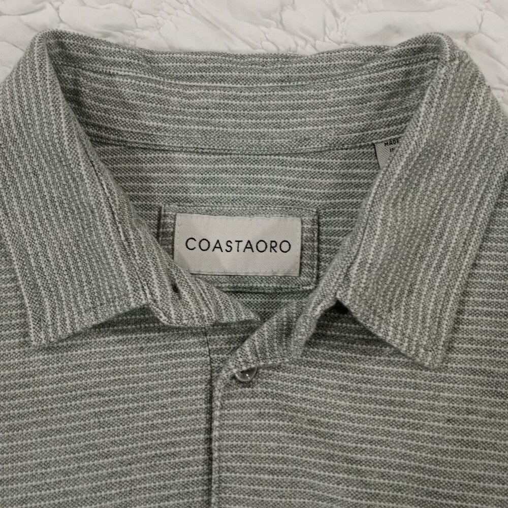 COASTAORO GREY/WHITE HORIZONTAL STRIPE SHORT SLEEVE POLO T-SHIRT MEN SIZE L